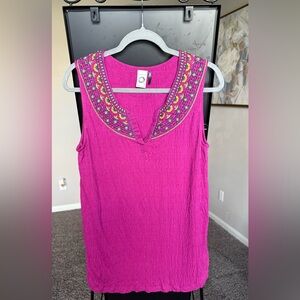 Anthropologie Magenta Embroidered Tank Top